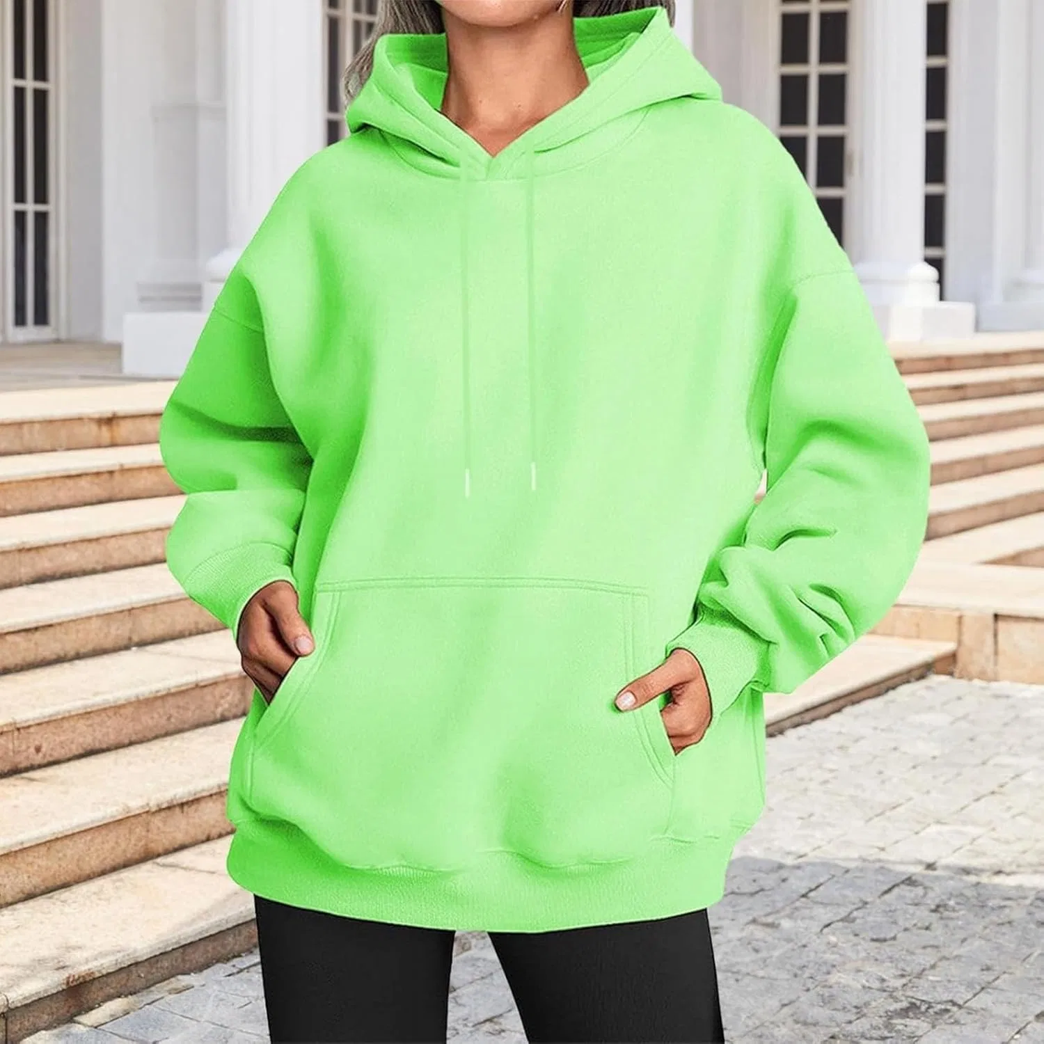 Женский оверсайз худи с капюшоном и карманом, Polyester, Apple Green — фото 2