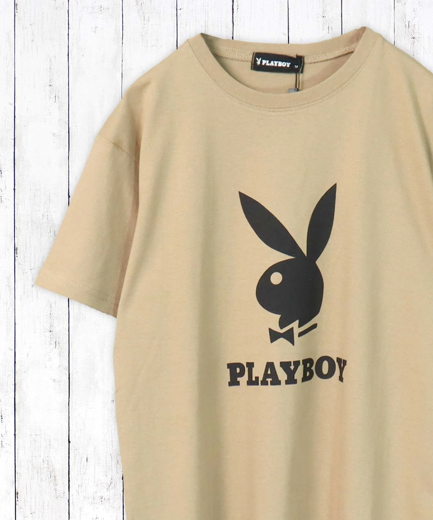 Детская хлопковая футболка PLAYBOY с логотипом бежевого цвета
