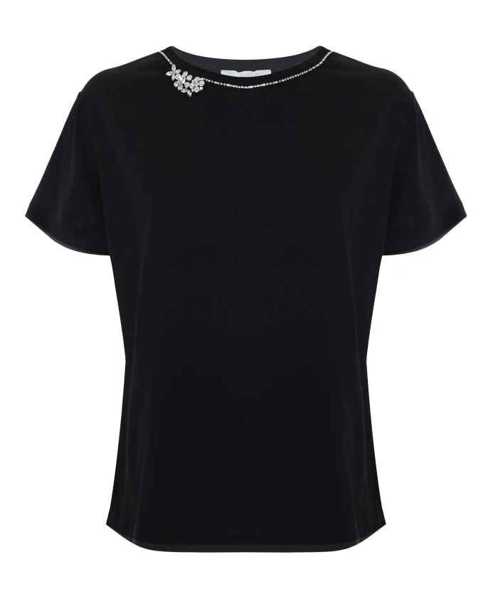 

Стильная футболка с круглым вырезом, украшенная драгоценными камнями. Kocca, черный