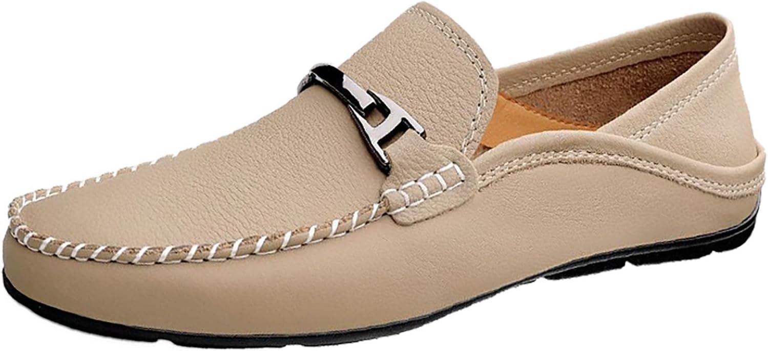 

Мужские кожаные слипоны NXNBHSL с металлической отделкой, повседневные туфли-лодочки с круглым носком, легкие мокасины, деловые и повседневные обувь, хаки