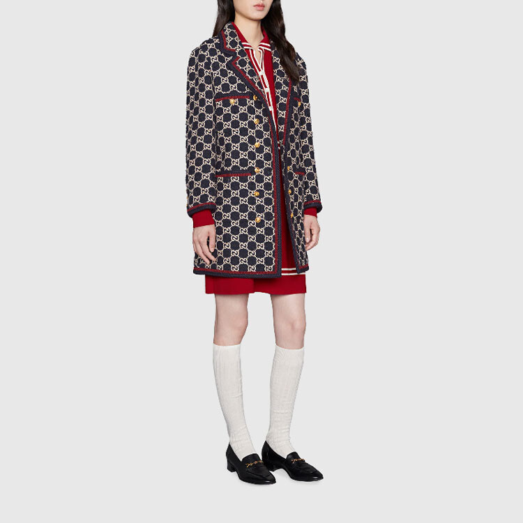 Пальто женское Gucci Pattern, узорный принт, черный/белый/красный — фото 4