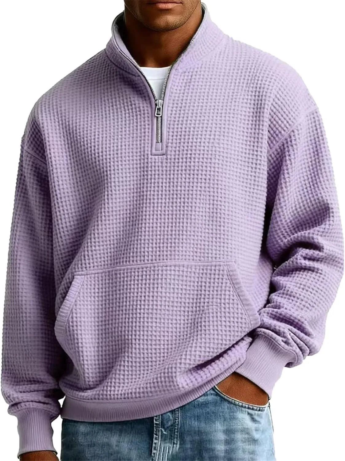 

Мужская толстовка с четвертью молнии легкая с воротником-стойкой и длинными рукавами