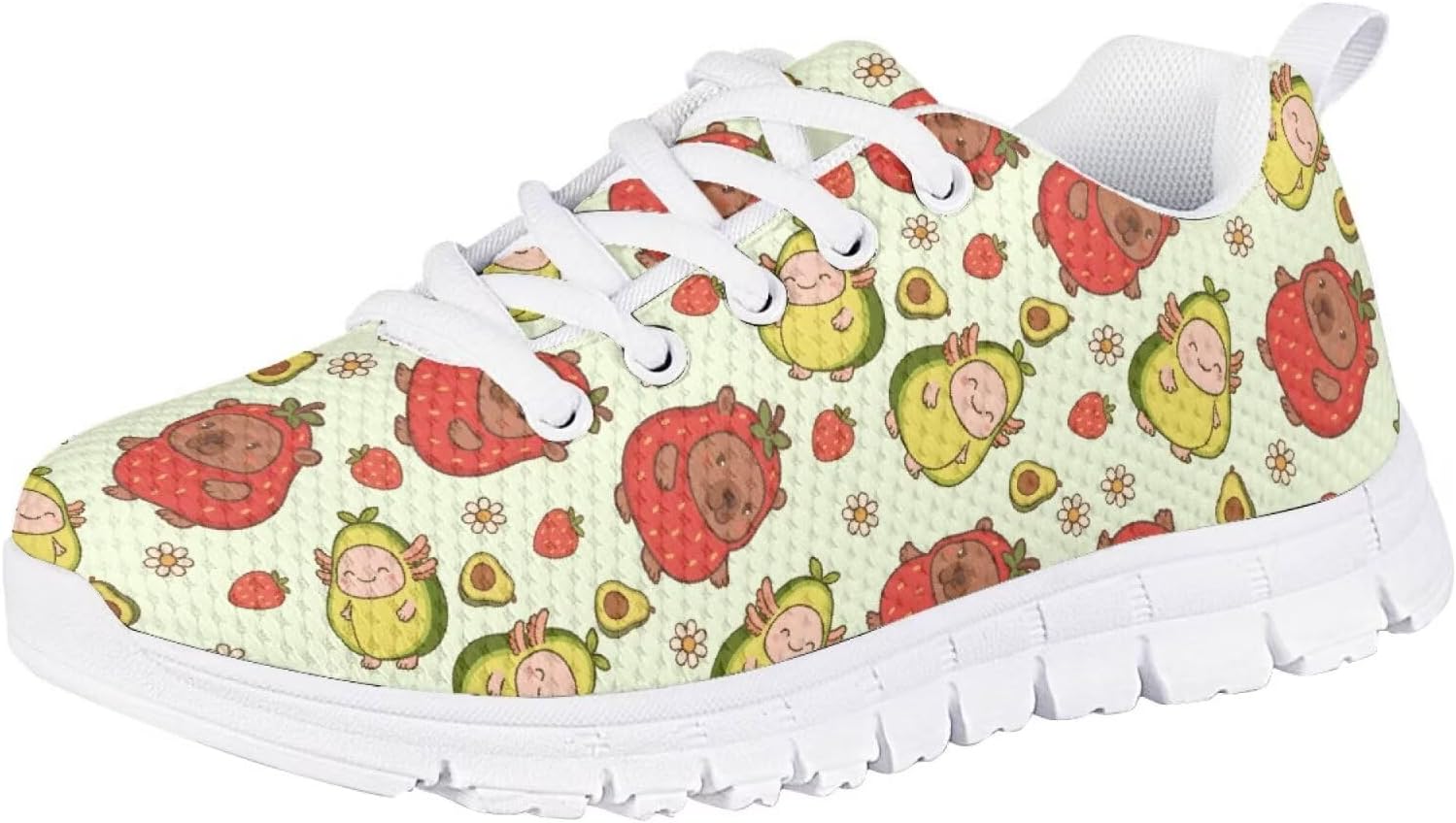 

Кроссовки Jeiento для детей мальчиков и девочек, для бега и тенниса, дышащие спортивные кроссовки, размеры для малышей, маленьких и больших детей, Avocado and Strawberry Capybara