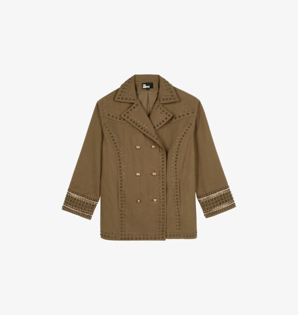 

Свободный жакет из хлопка с отделкой заклепками The Kooples, цвет kaki