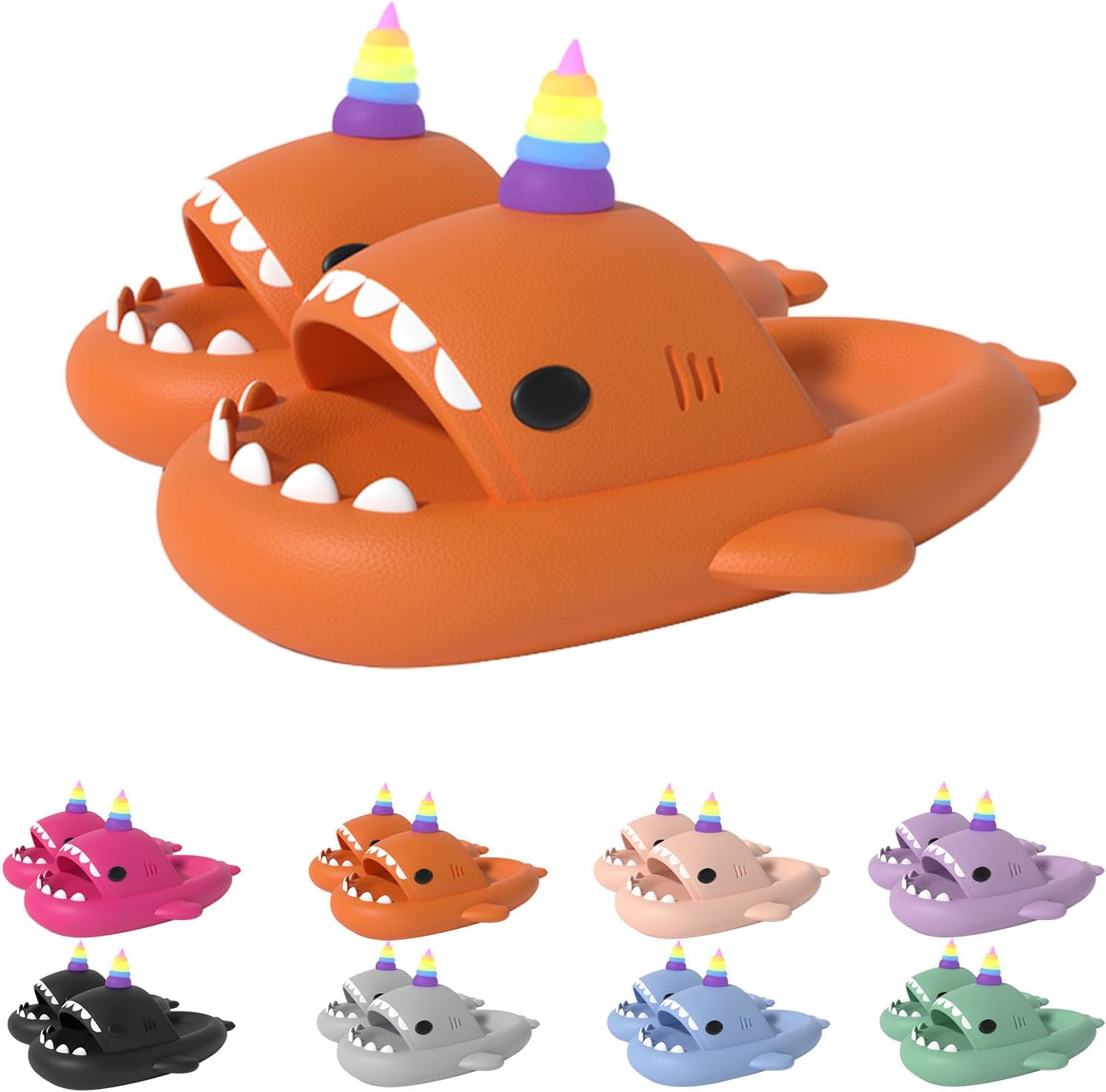 

Сланцы Zureto Unicorn Shark, новые тапочки-акулы 2024 года, светящиеся в темноте, супер мягкий материал EVA, удобные сандалии