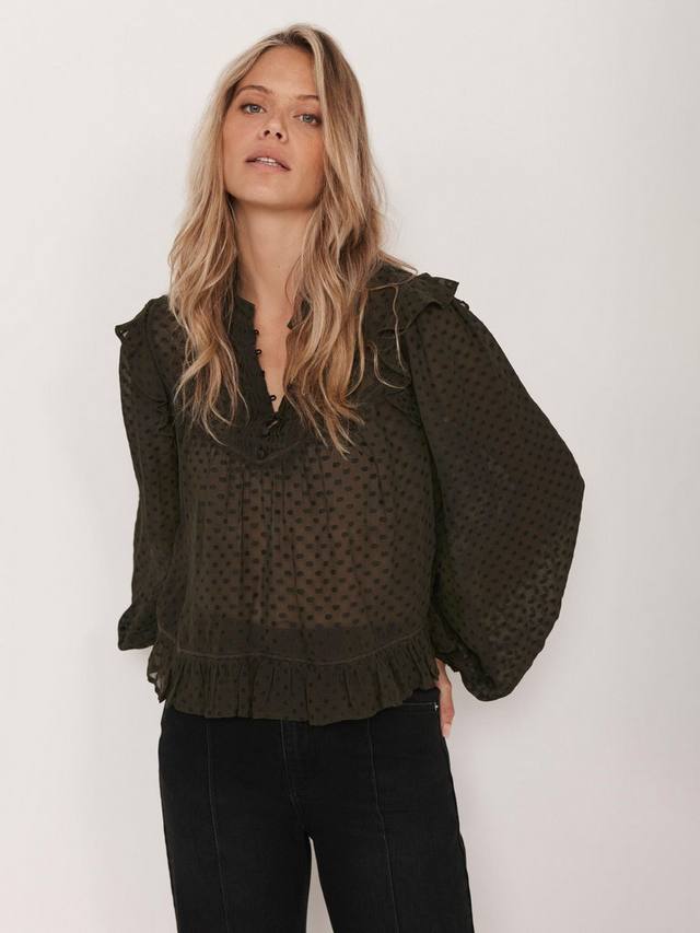 

Блузка с отделкой в виде рюшей Mint Velvet, Green Khaki