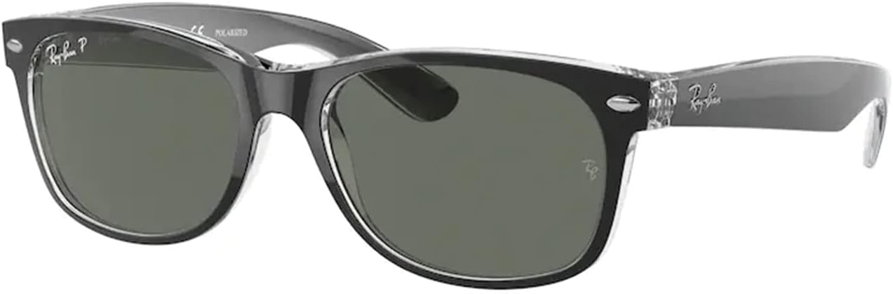 

Солнцезащитные очки Ray-Ban RB2132 поляризованные New Wayfarer квадратной формы для мужчин и женщин + комплект с аксессуарами, Black on Transparent / G-15 Green Polarized
