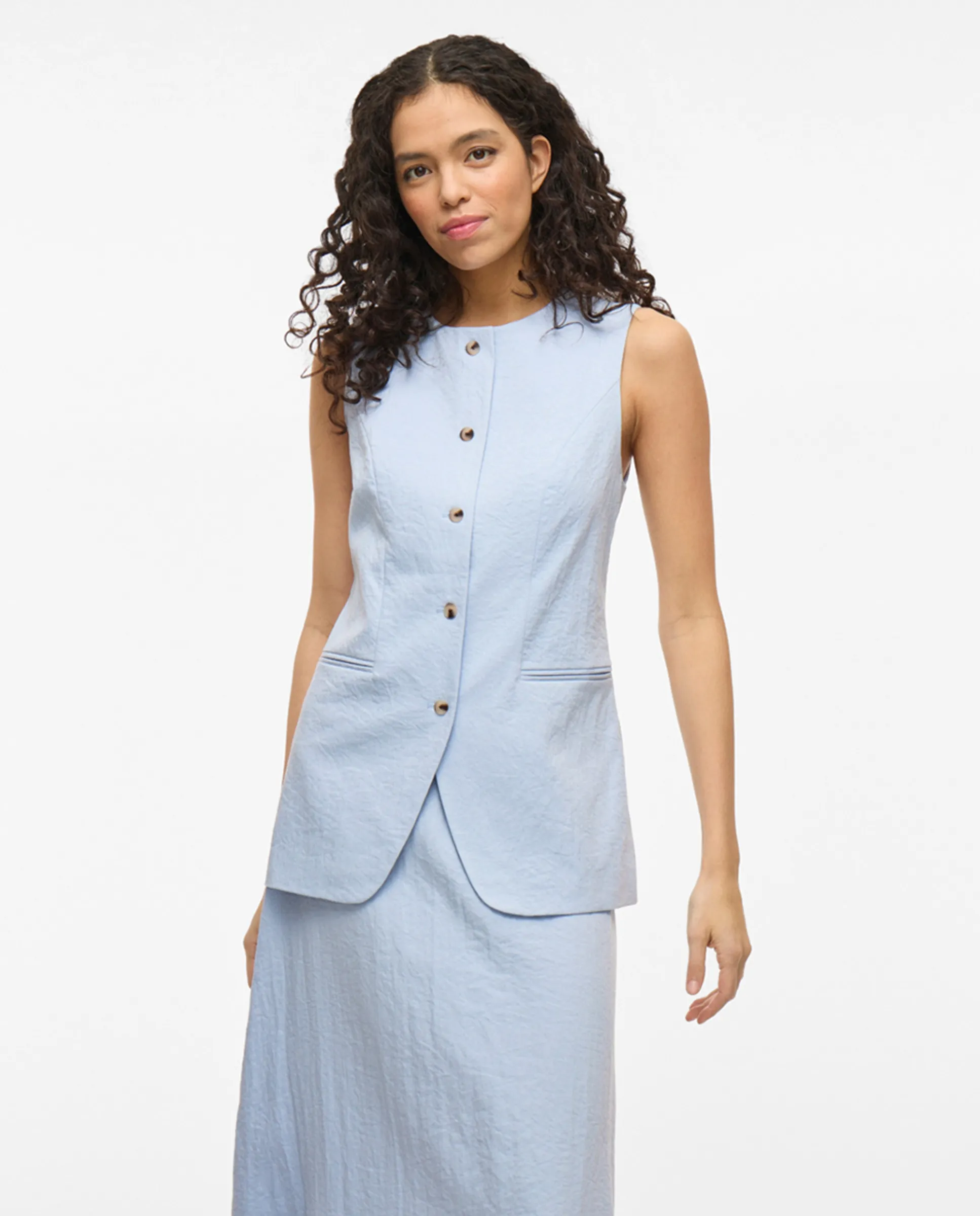 

Жилет с круглым вырезом и разрезом внизу Vila, светло-голубой