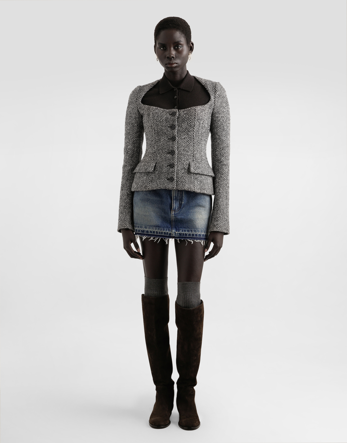 Однобортный жакет из шерстяной ткани "елочка" Dolce & Gabbana, мультиколор — фото 2