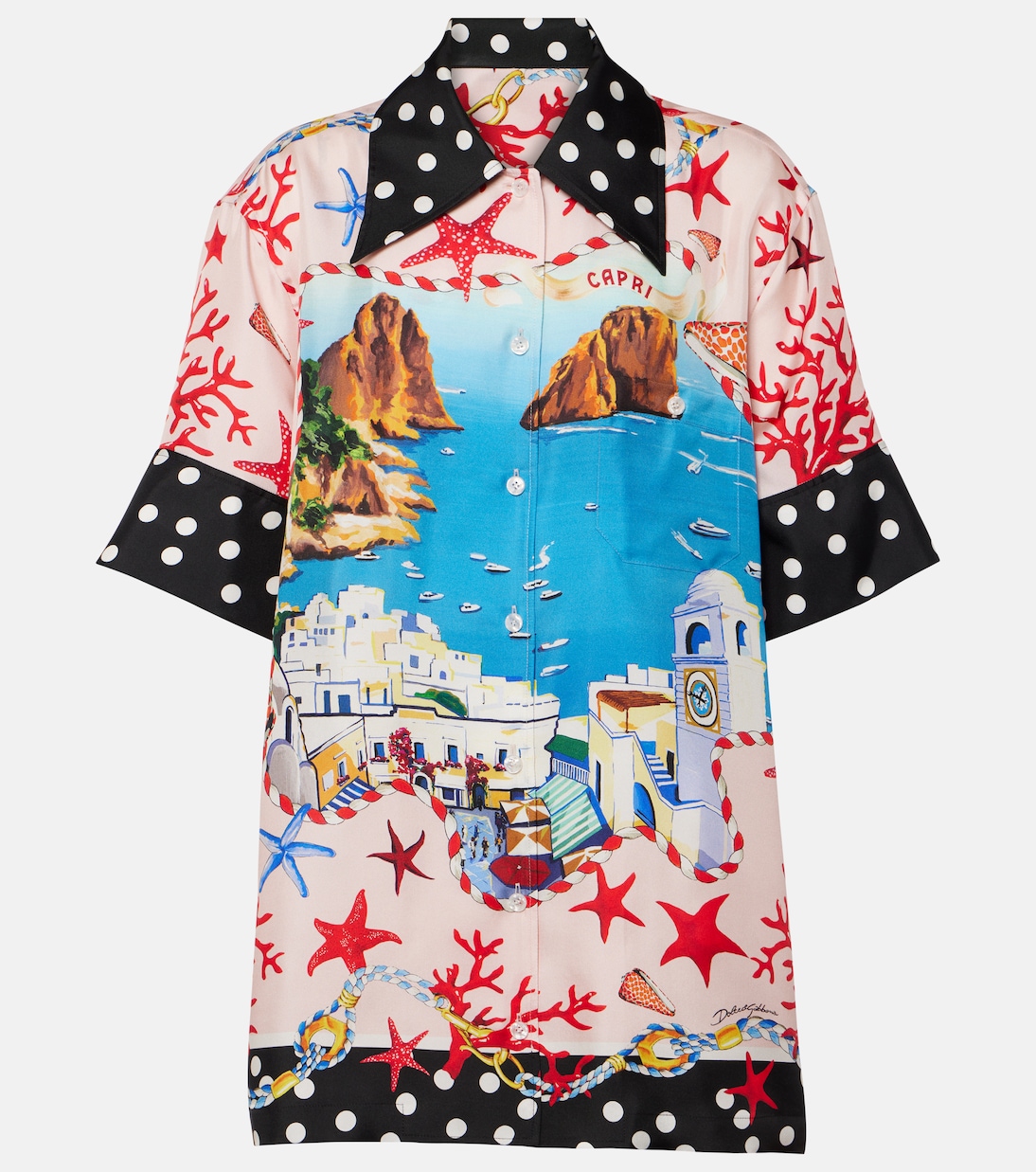 

Рубашка из шелкового атласа с принтом Капри Dolce&Gabbana, Capri