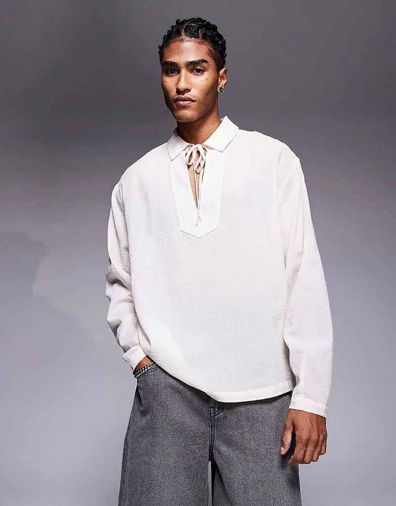 

Рубашка свободного кроя с завязкой на шее ASOS DESIGN цвета экрю