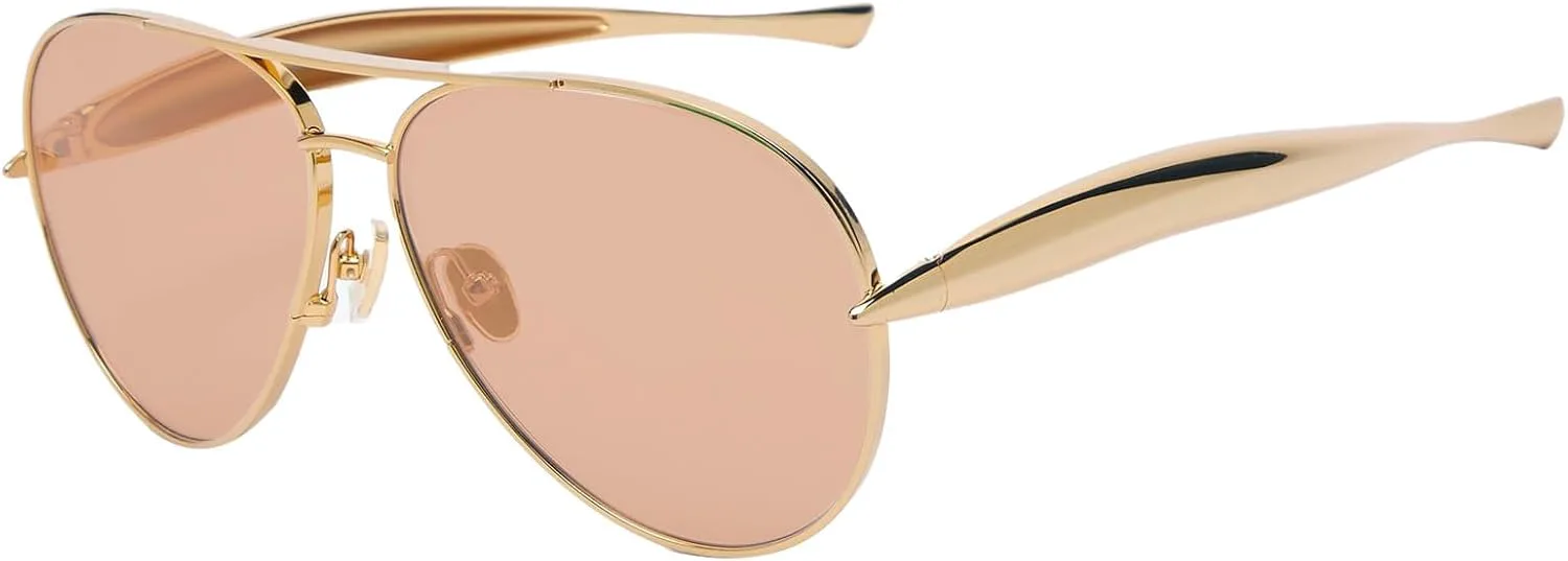 

Большие солнцезащитные очки-авиаторы для женщин в стиле ретро 70-х, металлические оправы с золотистыми обтекаемыми дужками Jcheupet, Gold Frame - Orange Lens