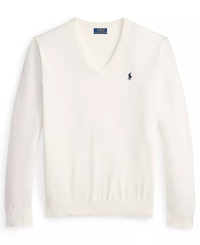 Мужской хлопковый свитер с V-образным вырезом Polo Ralph Lauren, белый — фото 3