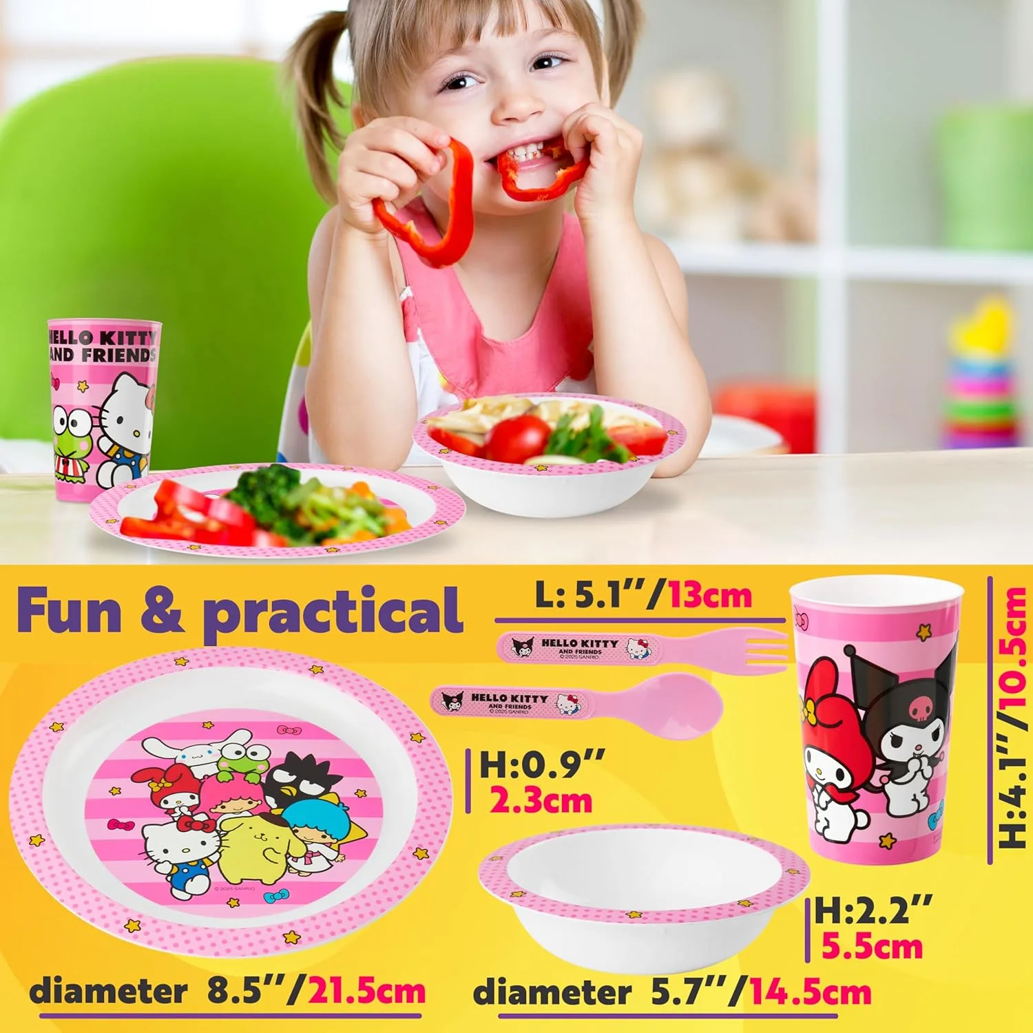 Детский набор посуды Get Trend Hello Kitty Sanrio, 5 предметов, BPA-Free, розовый — фото 2