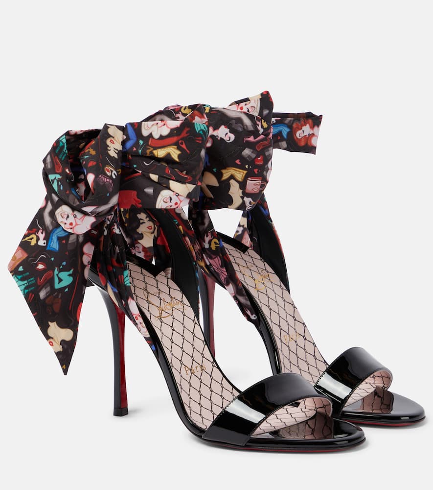 Фетиш пустыни 100 лаковые сандалии Christian Louboutin, Vers Black-Multi/Lin Poupee