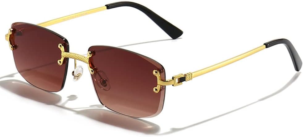 

Панк-очки, маленькие прямоугольные, для мужчин и женщин, дизайнерские, без оправы, с градиентными линзами, металлические, солнцезащитные очки для мужчин, UV400 MTZJH, C08 Gold Tea