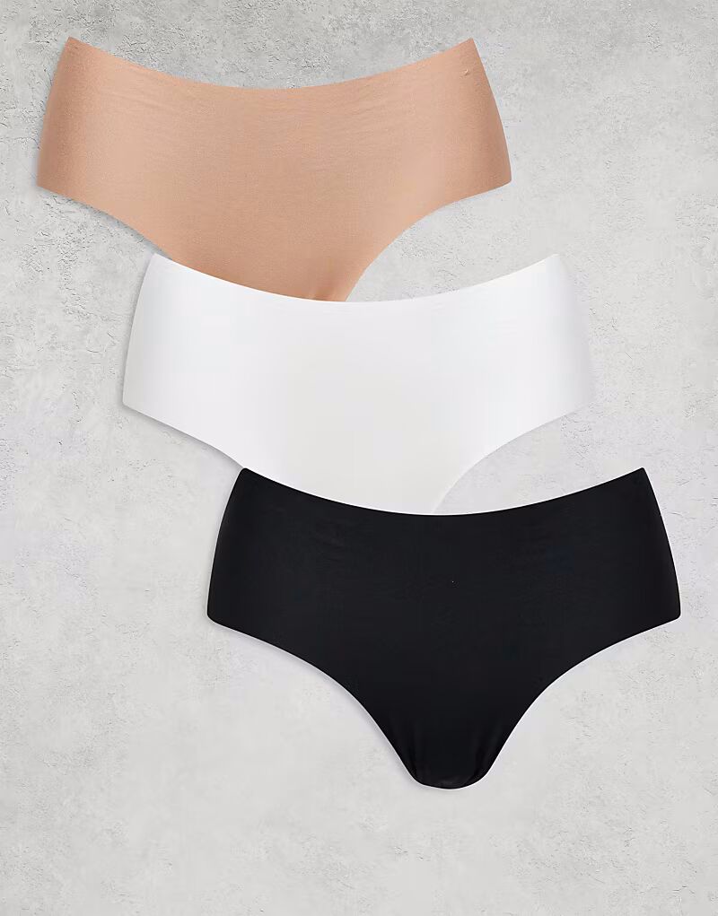 

ASOS DESIGN 3 пары шорт-хипстеров без VPL черного, белого и бежевого цветов