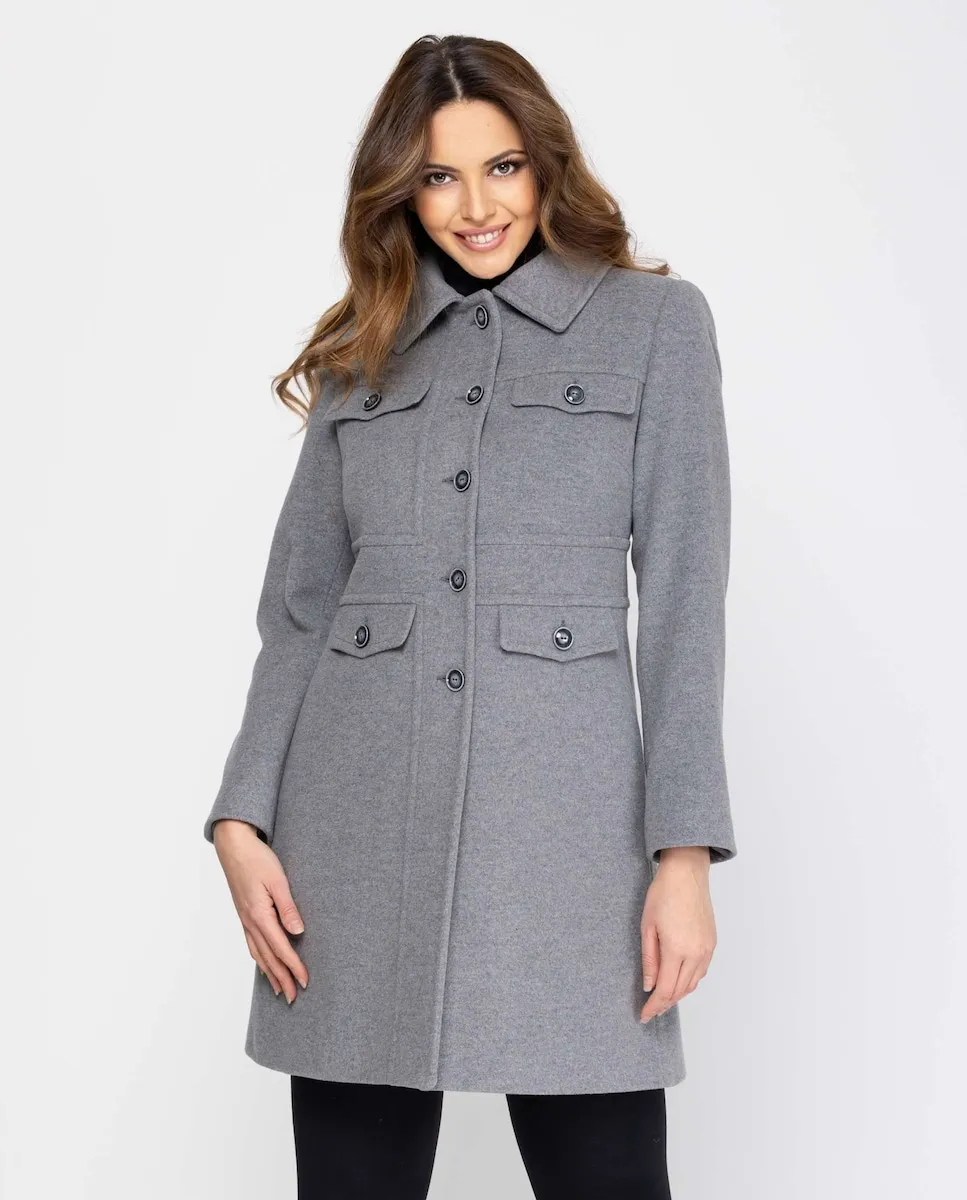 

Женское полуприлегающее пальто с приталенным кроем и воротником-рубашкой Fsh, серый