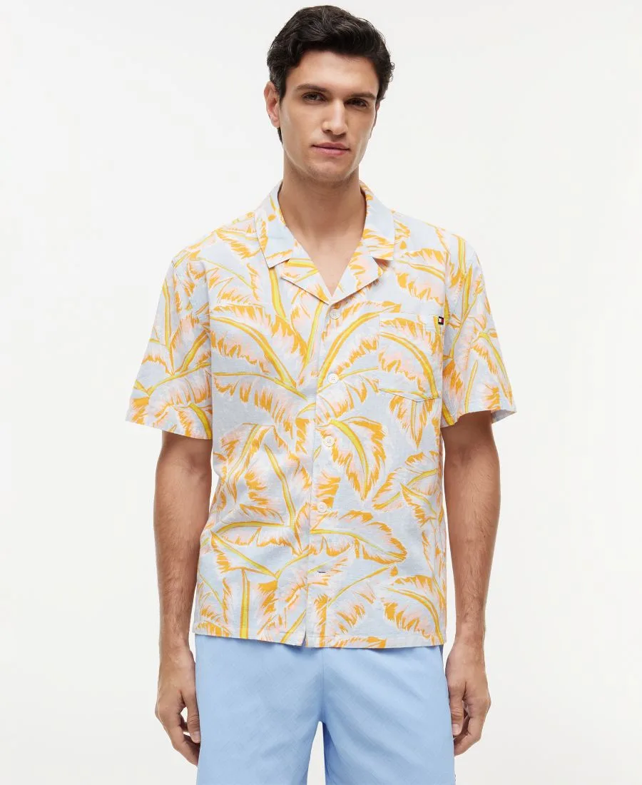 Мужская тканая рубашка с коротким рукавом и цветочным принтом Tommy Hilfiger, vintage banana leaf keepsake синий