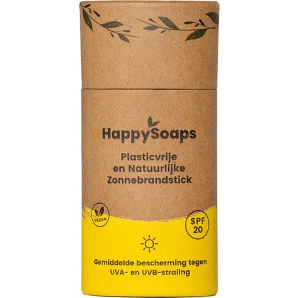 

Happysoaps Sunscreen Stick Spf 20 — средняя защита от ультрафиолета и ультрафиолета — подходит для детей — с минеральными фильтрами — 100% без пластика, веганский и натуральный — 50 г