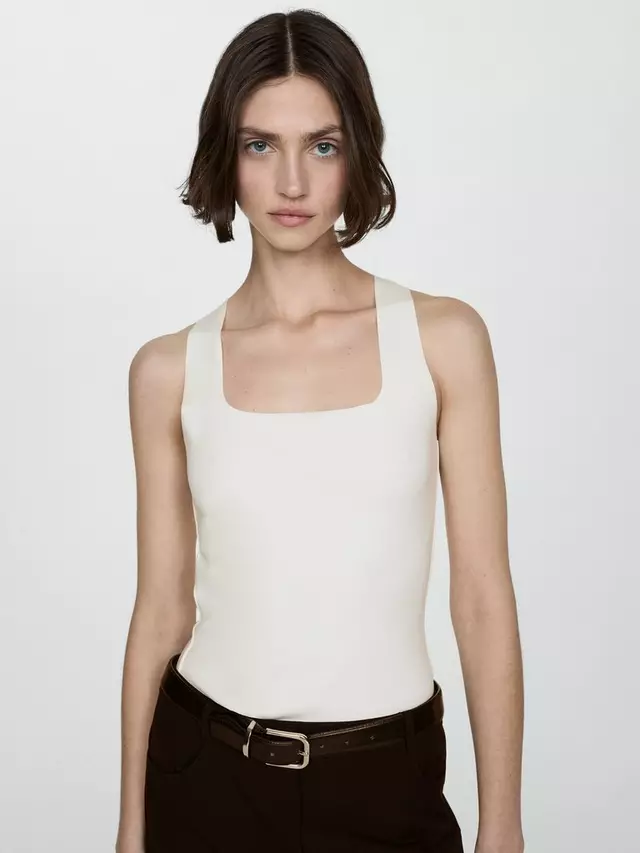 

Топ Mango Mag Square Neck, цвет off/white