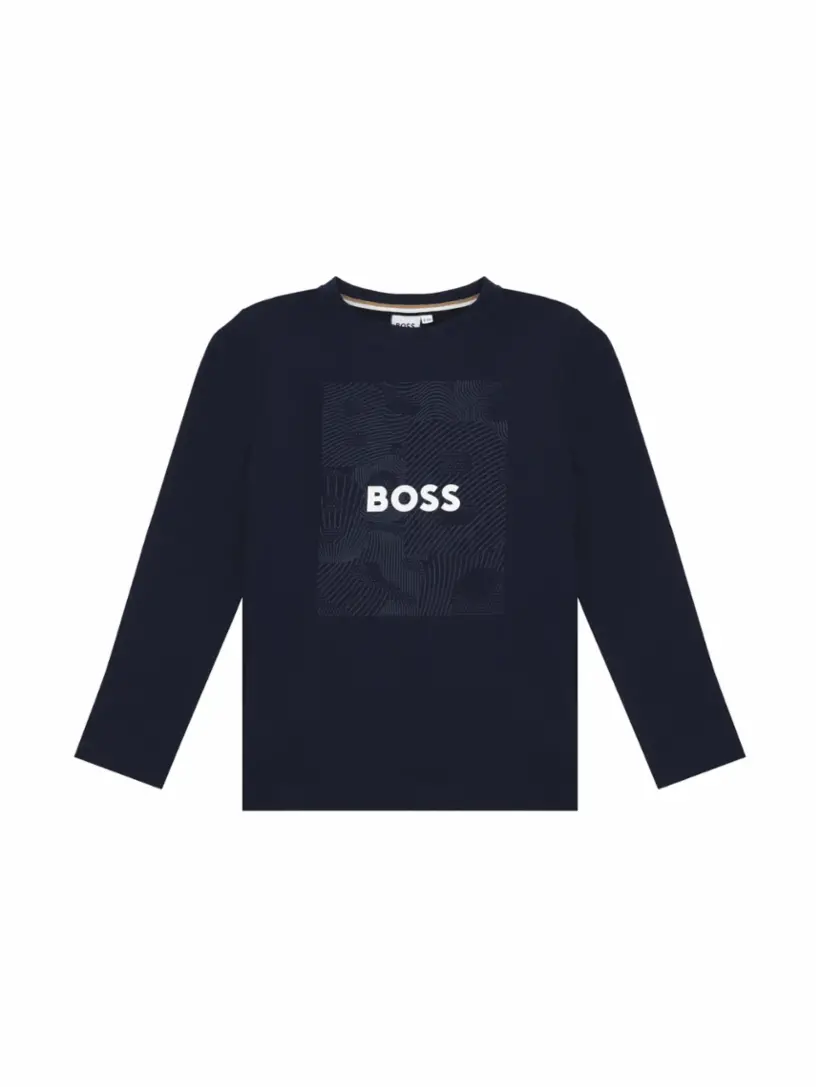 

Хлопковый лонгслив с принтом BOSS, тёмно-синий