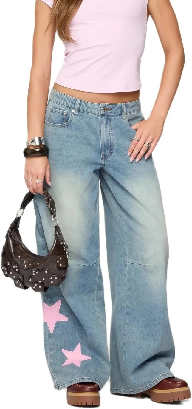 

Джинсы Mxiqqpltky с принтом бабочки для женщин винтажные высокие boyfriend джинсы casual мешковатые