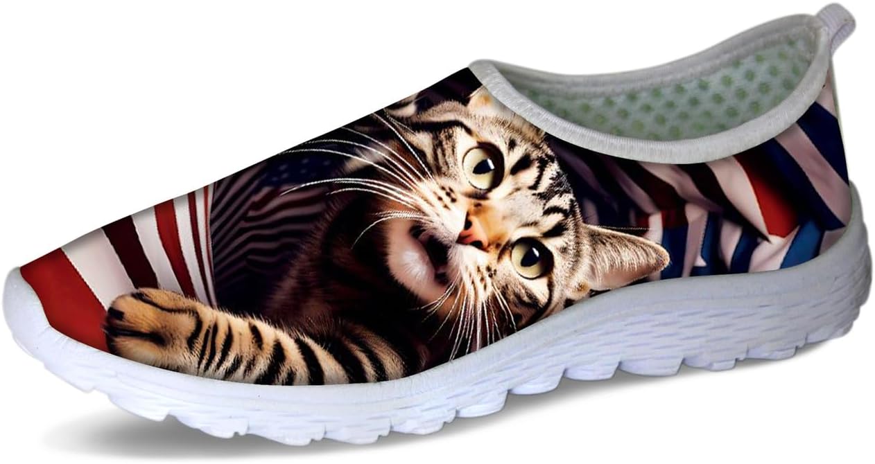 

Женские прогулочные кроссовки Forchrinse Music Note, мужские слипоны GO Walk с мягкой сеткой, легкая рабочая обувь, American Flag Cat
