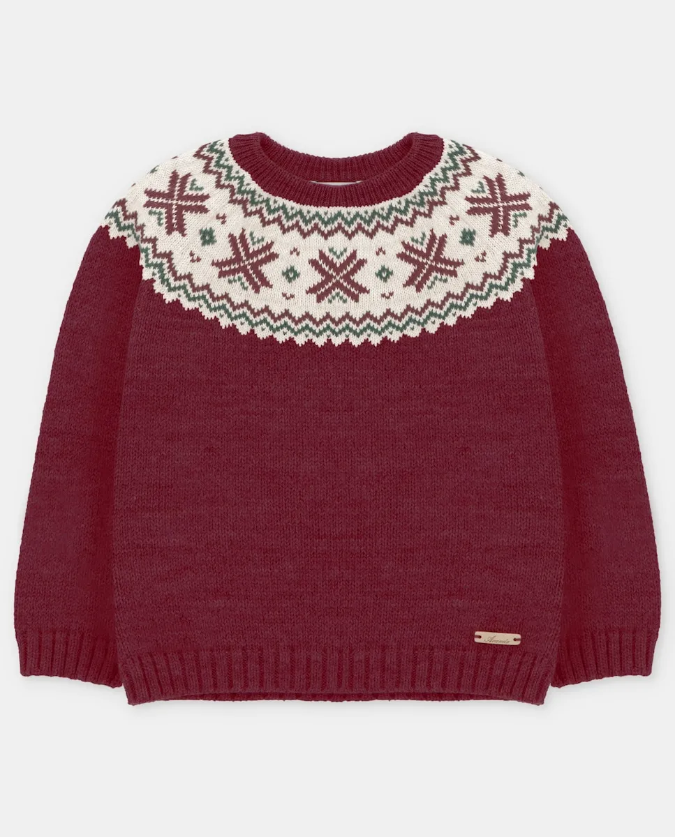 

Детский свитер с рождественским узором в контрасте бордового цвета Martín Aranda