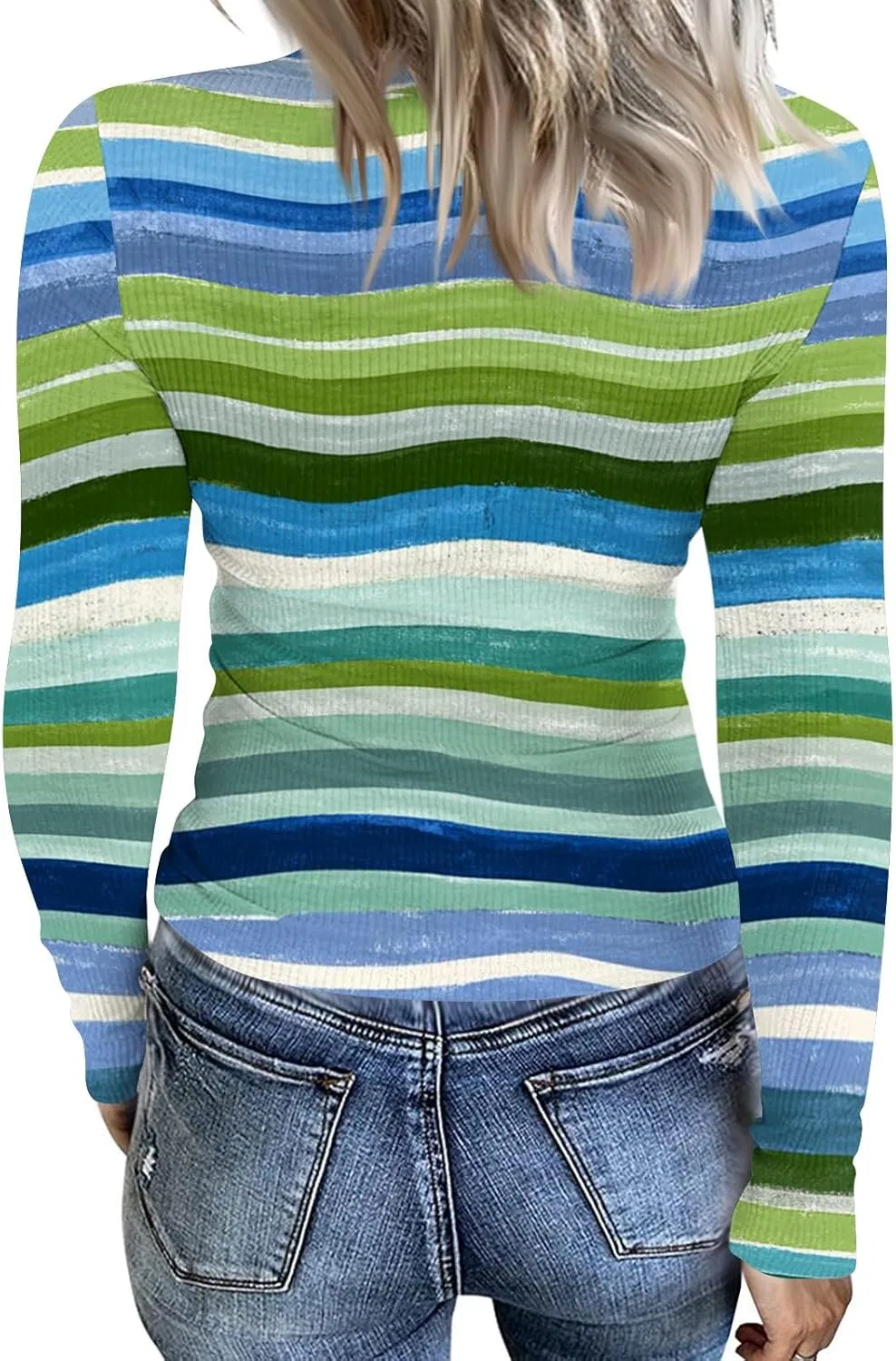 Футболка с принтом, женская, Long Sleeve, Generic, B Blue — фото 3