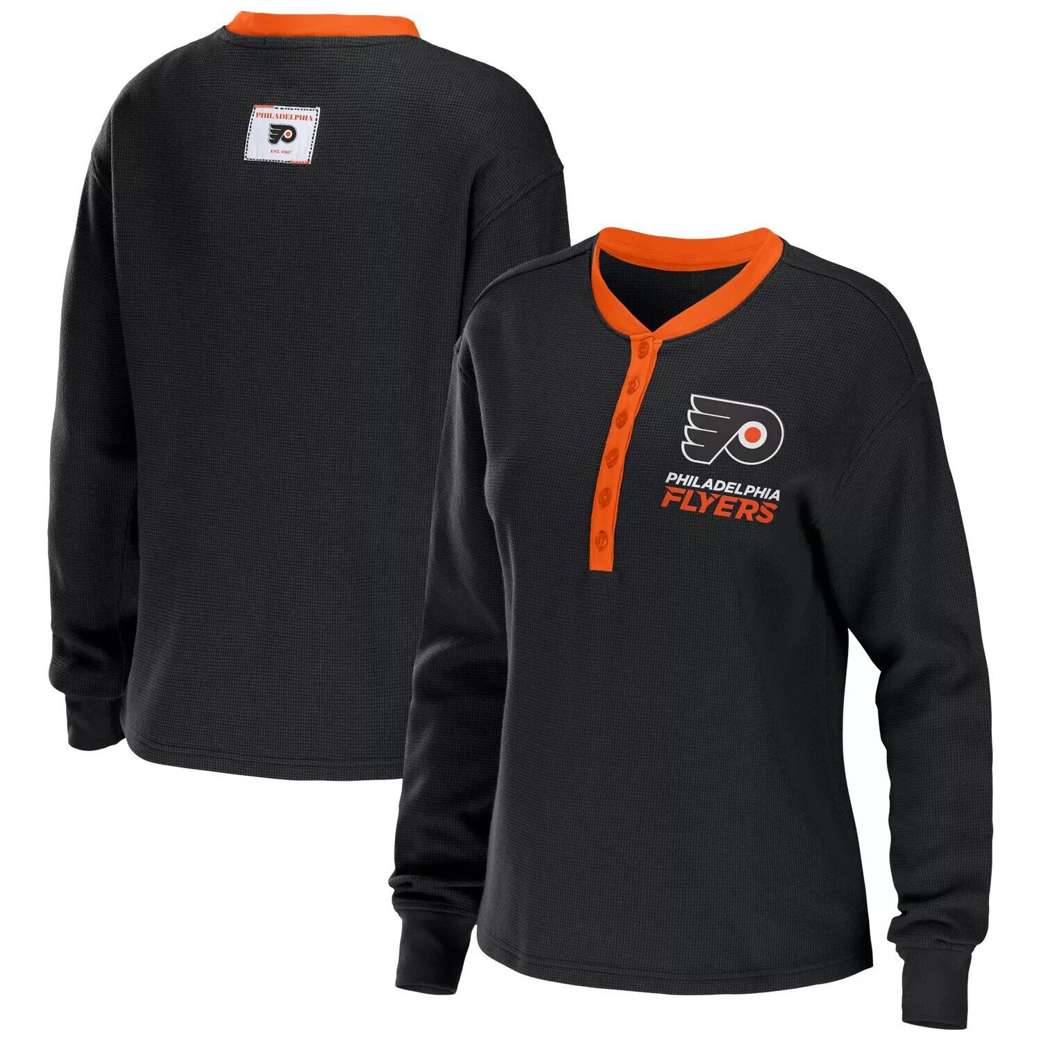 

Черная женская футболка WEAR by Erin Andrews Philadelphia Flyers Waffle Henley с длинным рукавом, Черный, Черная женская футболка WEAR by Erin Andrews Philadelphia Flyers Waffle Henley с длинным рукавом
