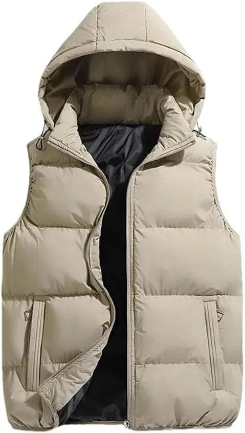 Мужской зимний пуховый жилет с капюшоном, безрукавная куртка на молнии, теплая стеганая куртка для активного отдыха, повседневная верхняя одежда