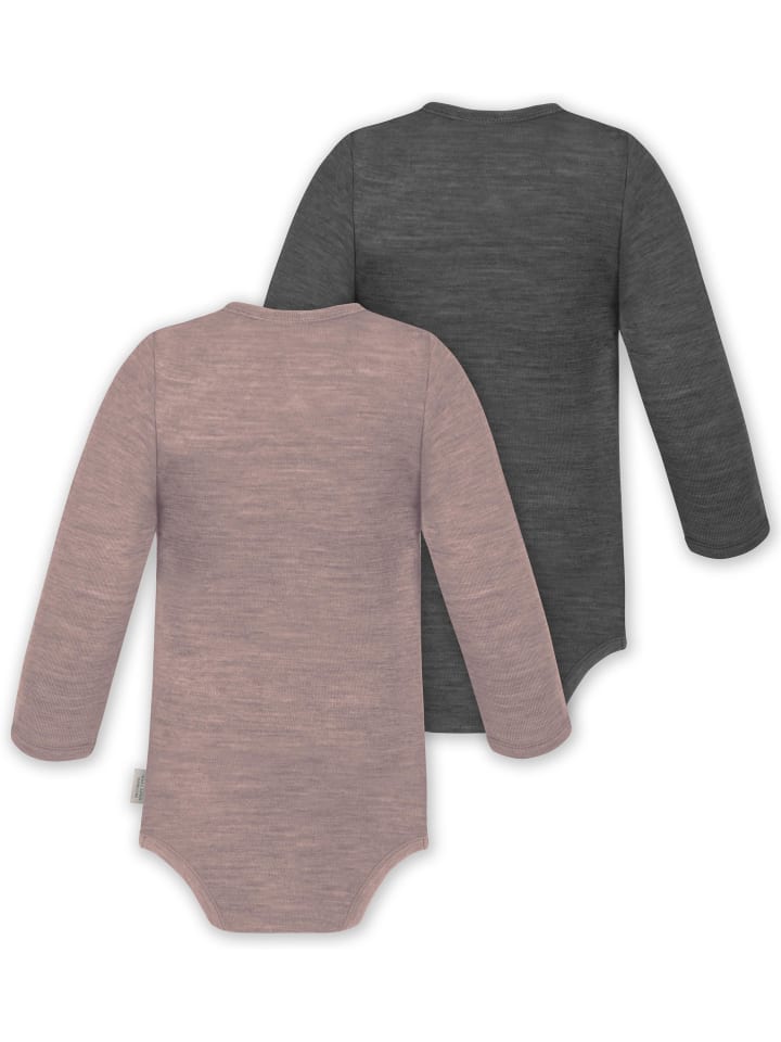 Normani Outdoor Sports Комплект из 2 детских боди с длинными рукавами из мериносовой шерсти, цвет Окленд, розовый/антрацитовый — фото 2