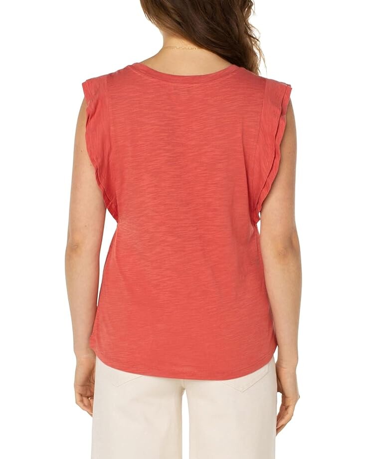 

Топ Liverpool Los Angeles Double Layer Flutter Sleeve Slub Knit Top, коралловый