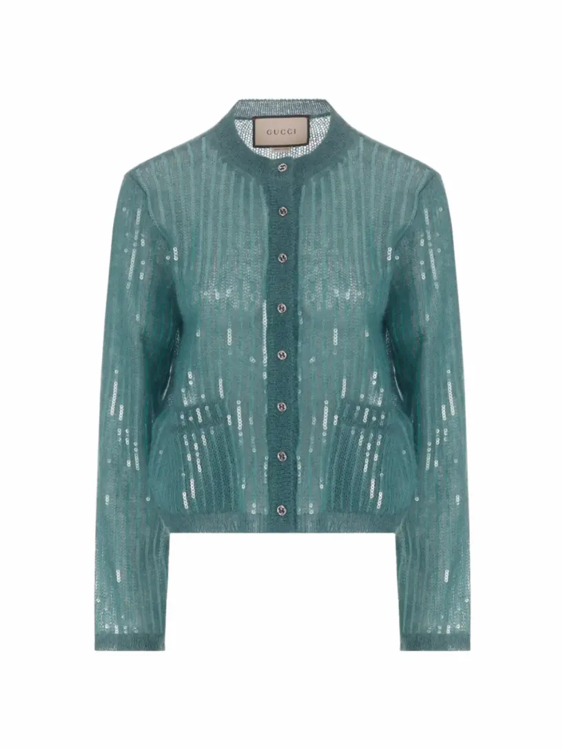 

Вязаный кардиган с пайетками Gucci, синий