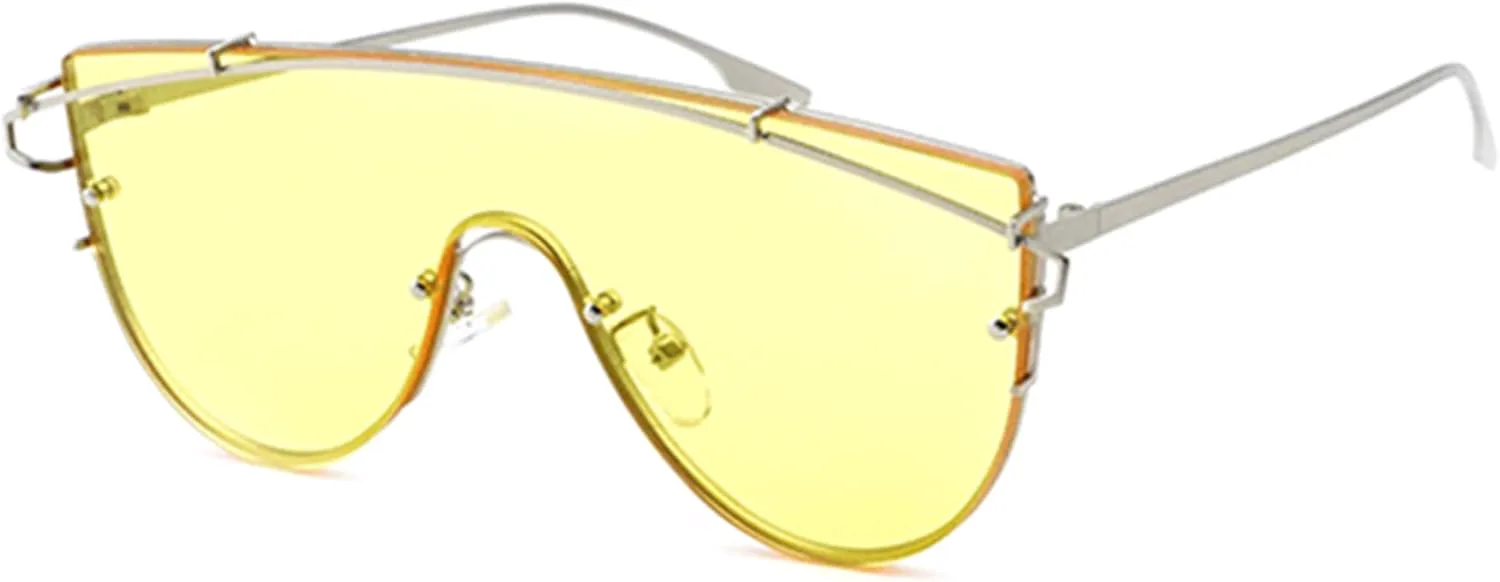 

bullabulling Модные футуристические солнцезащитные очки без оправы для женщин, металлические очки-пилот, женские очки с защитой от УФ-излучения UV400, Yellow
