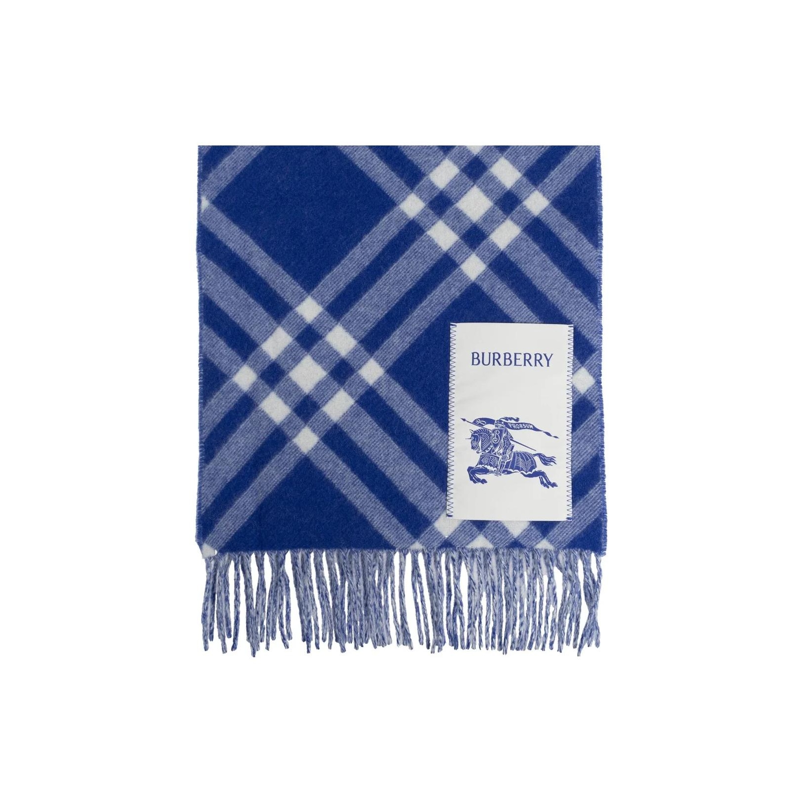 

Burberry Клетчатый шарф с бахромой и нашивкой, Blue