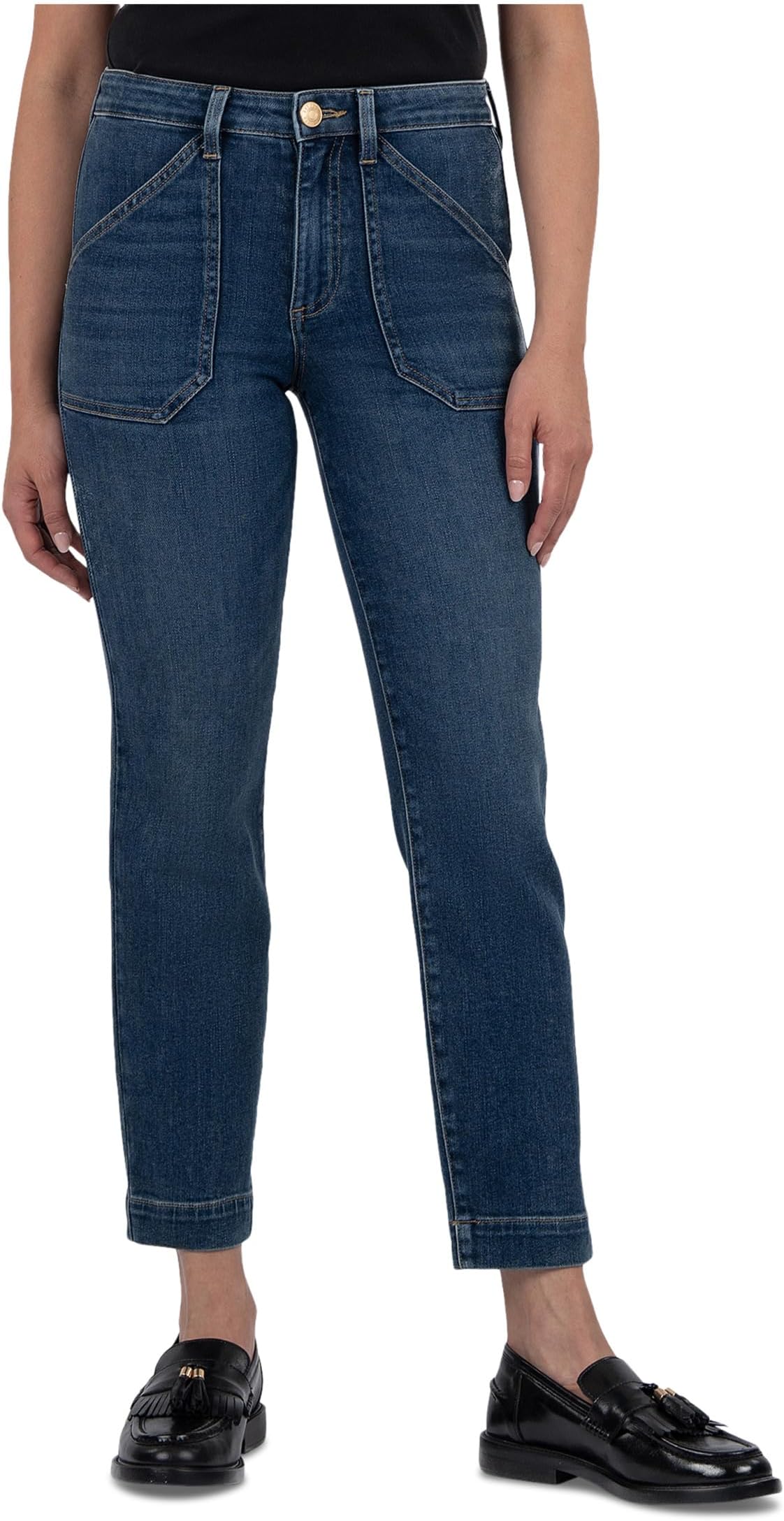 

Джинсы KUT from the Kloth Petite Reese High Rise Straight Leg -front Pork Chop Pockets, цвет Intertwined