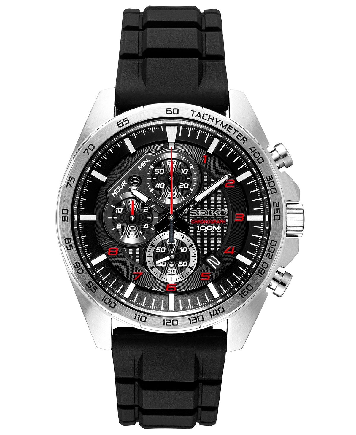 

Мужские часы с хронографом, черный силиконовый ремешок, 43,9 мм Seiko