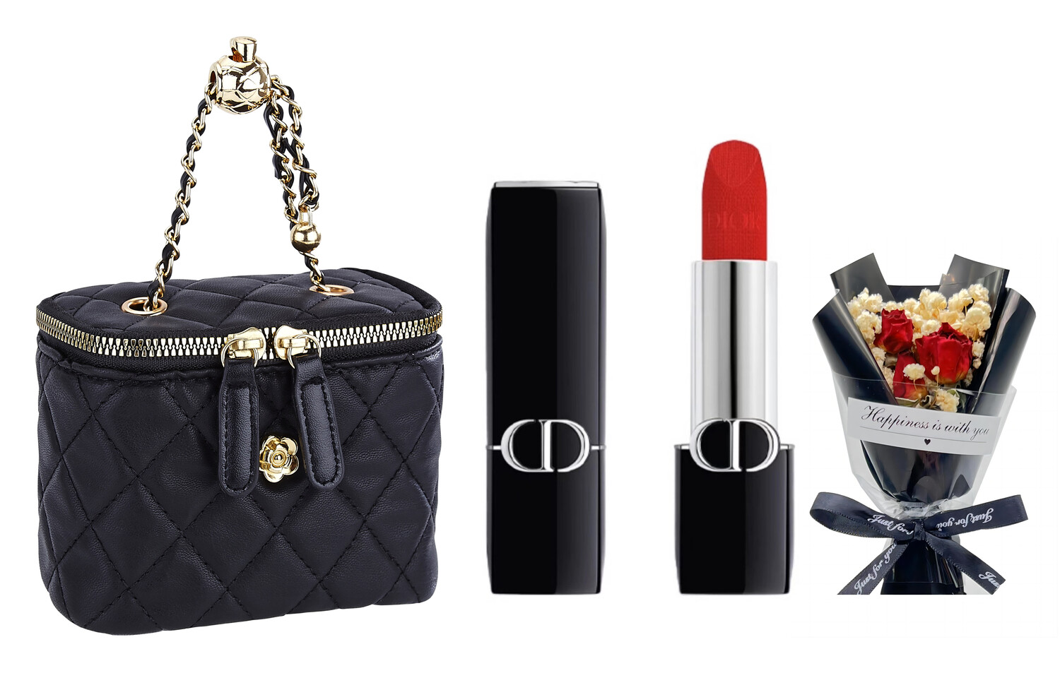 Губная помада Dior Rouge Dior Couture Velvet Lipstick 999 + мини-сумка + букет