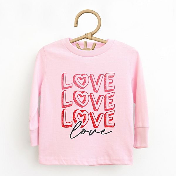 Футболка Love stacked sketched с длинным рукавом для малышей The Juniper Shop, Pink — фото 3