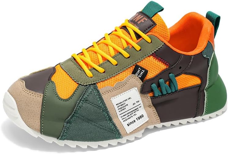 

Повседневные спортивные кроссовки, дизайн с блоками цвета, белый, желтый, оранжевый, синий, сетчатая и кожаная конструкция, ретро стиль для бега, удобные прогулочные обувь Generic