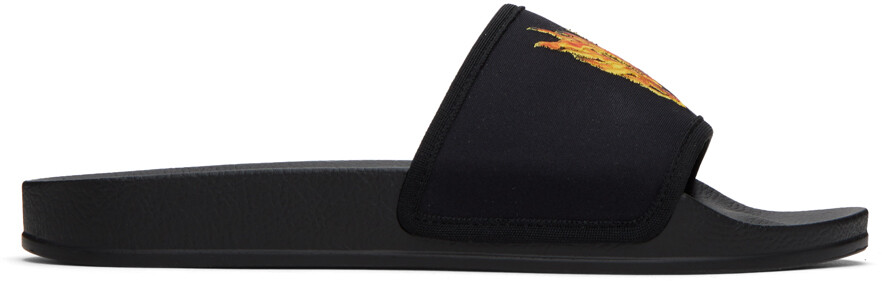 

Черные шлепанцы для бассейна с монограммой Palm Angels, цвет Flame