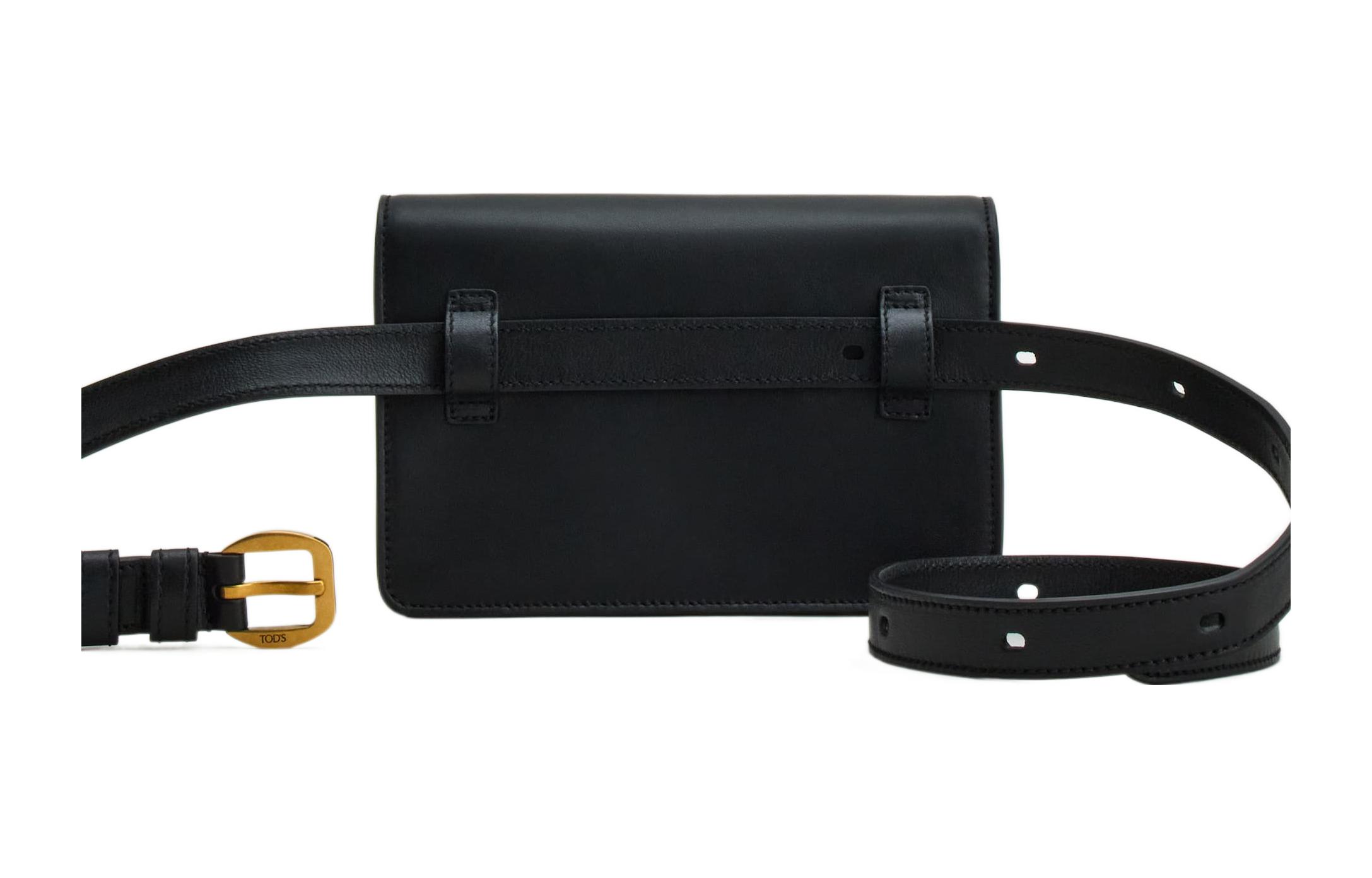 TOD'S Кожаный наплечный поясной рюкзак One Shoulder Crossbody Fanny Pack Extra Small, черный, женский — фото 3