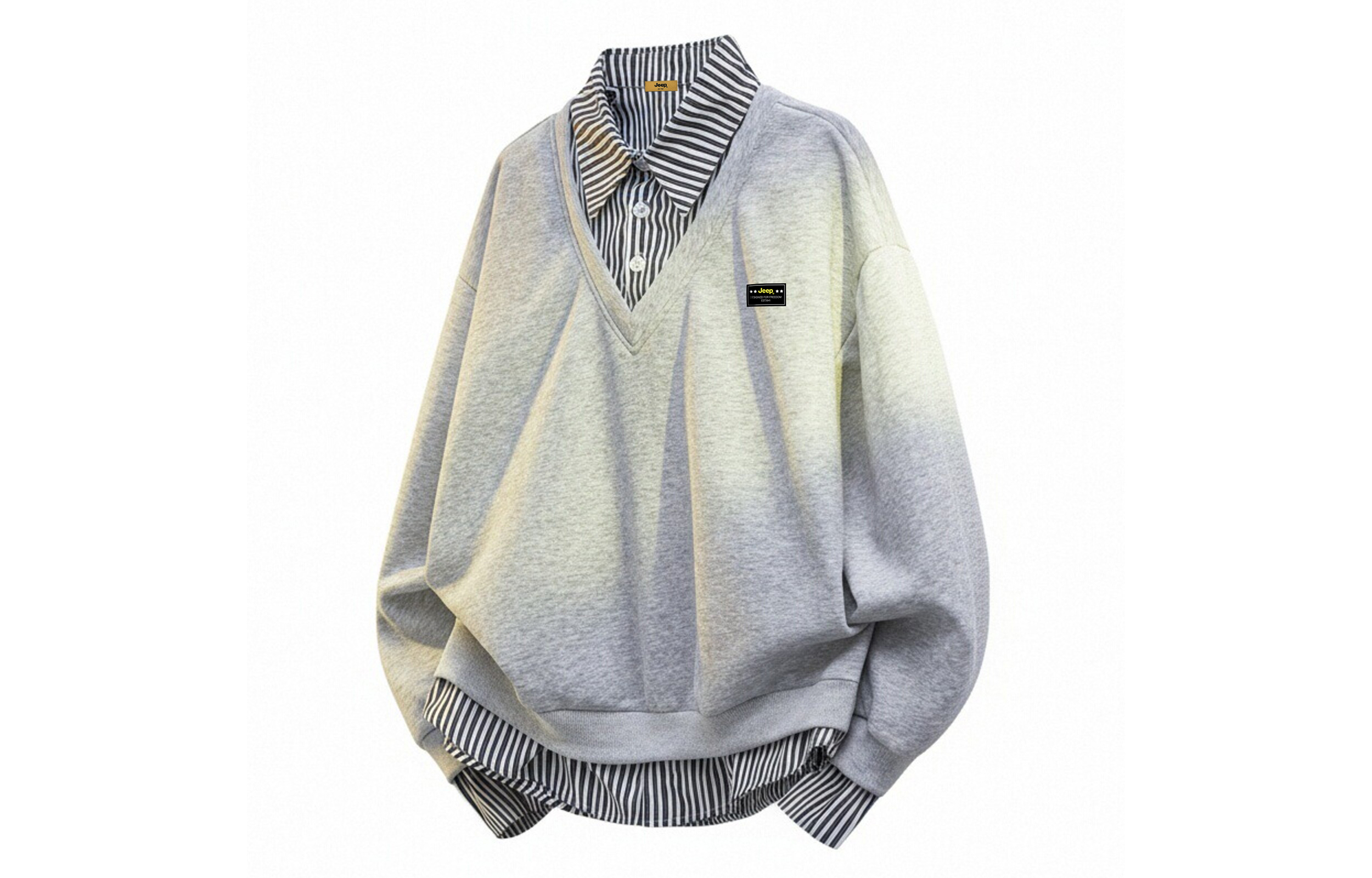 

Элитный свитшот Unisex с воротником-поло, умеренный крой, двухслойный Jeep, светло-серый