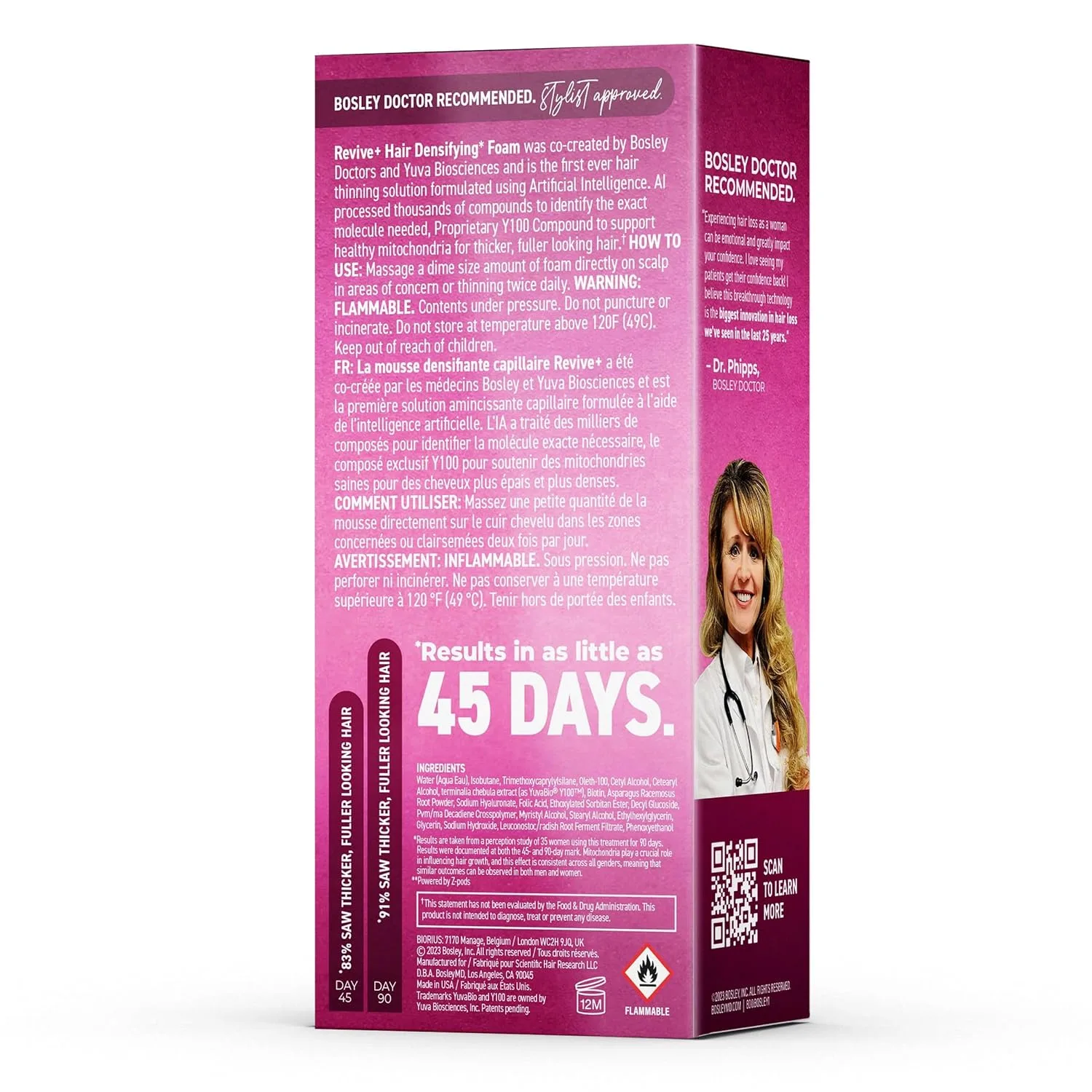 BosleyMD Women's Revive + Densifying Treatment Foam - средство против выпадения волос без лекарств с YuvaBio Y100, биотином и маслом семян тыквы, 60 дней, 60 мл — фото 2