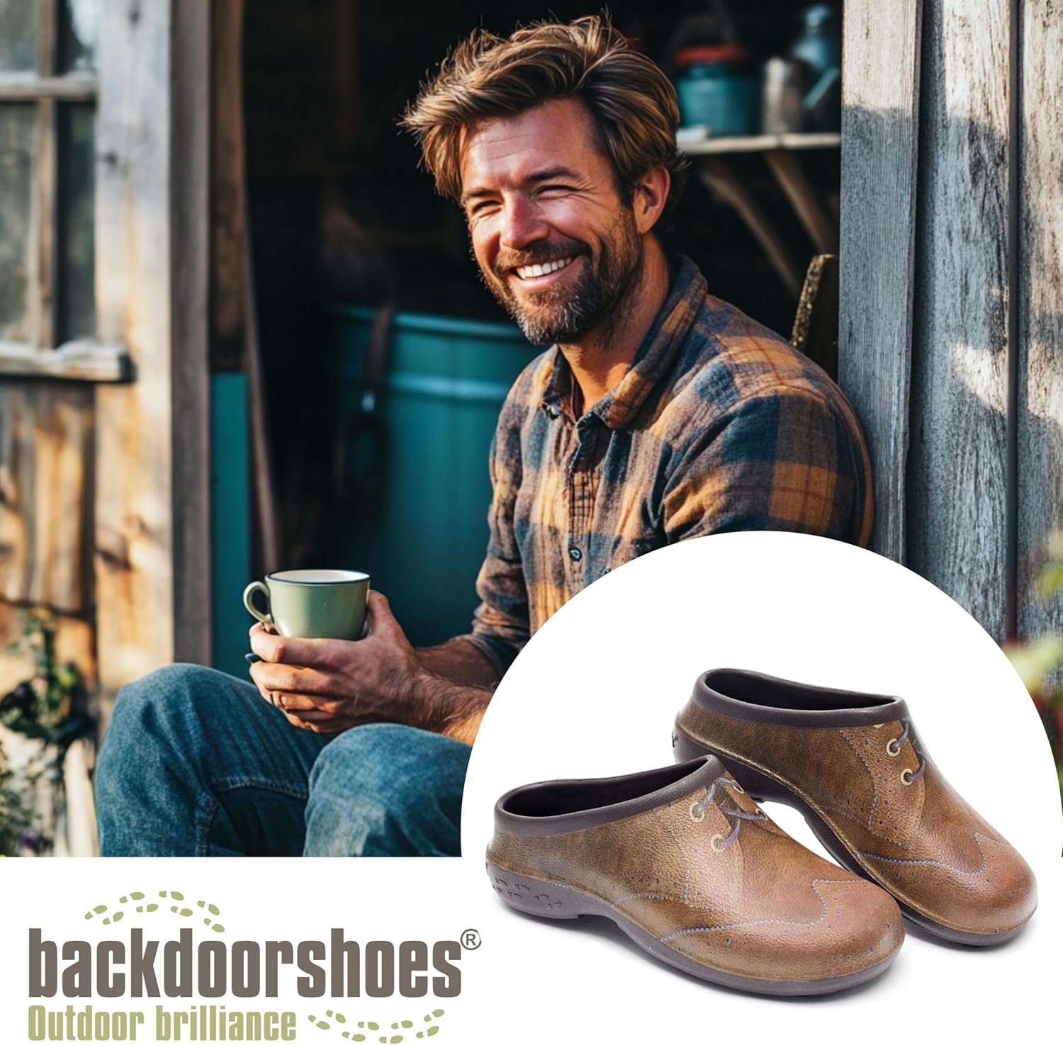Водонепроницаемые премиальные садовые сабо Backdoorshoes для мужчин с поддержкой свода стопы, Brogue — фото 3