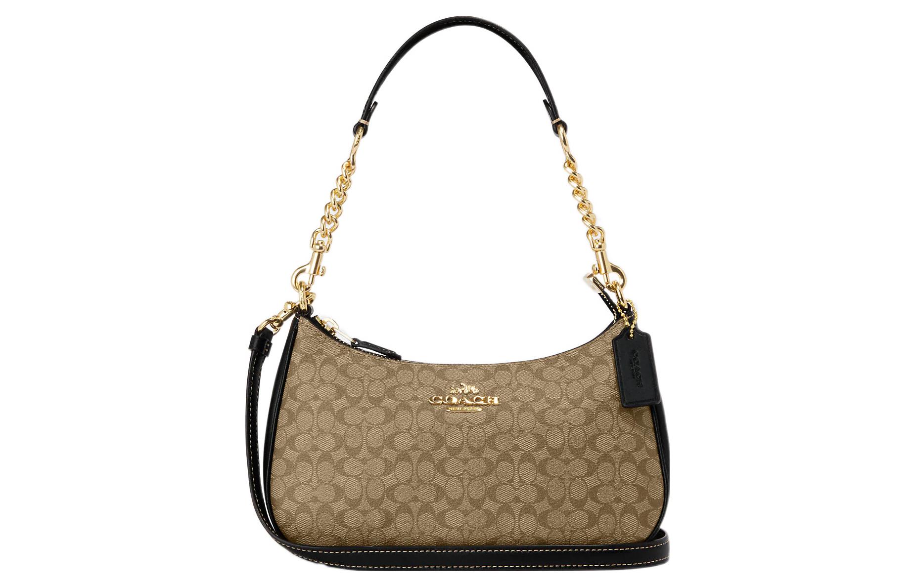 

Тканевая сумка Teri с кожаными вставками, женская, цвета хаки и черный COACH