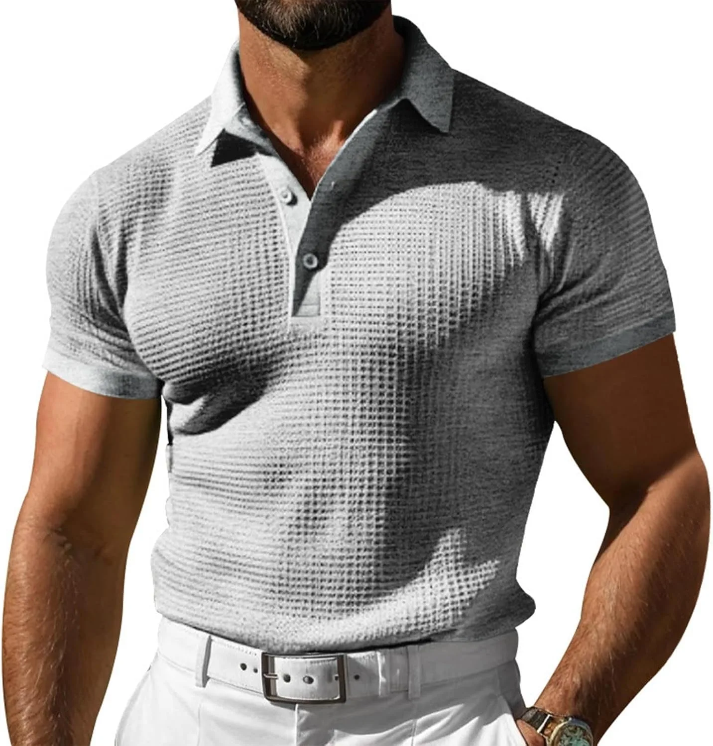 

Мужская футболка поло с V-образным вырезом, текстурированная вязка, Slim Fit