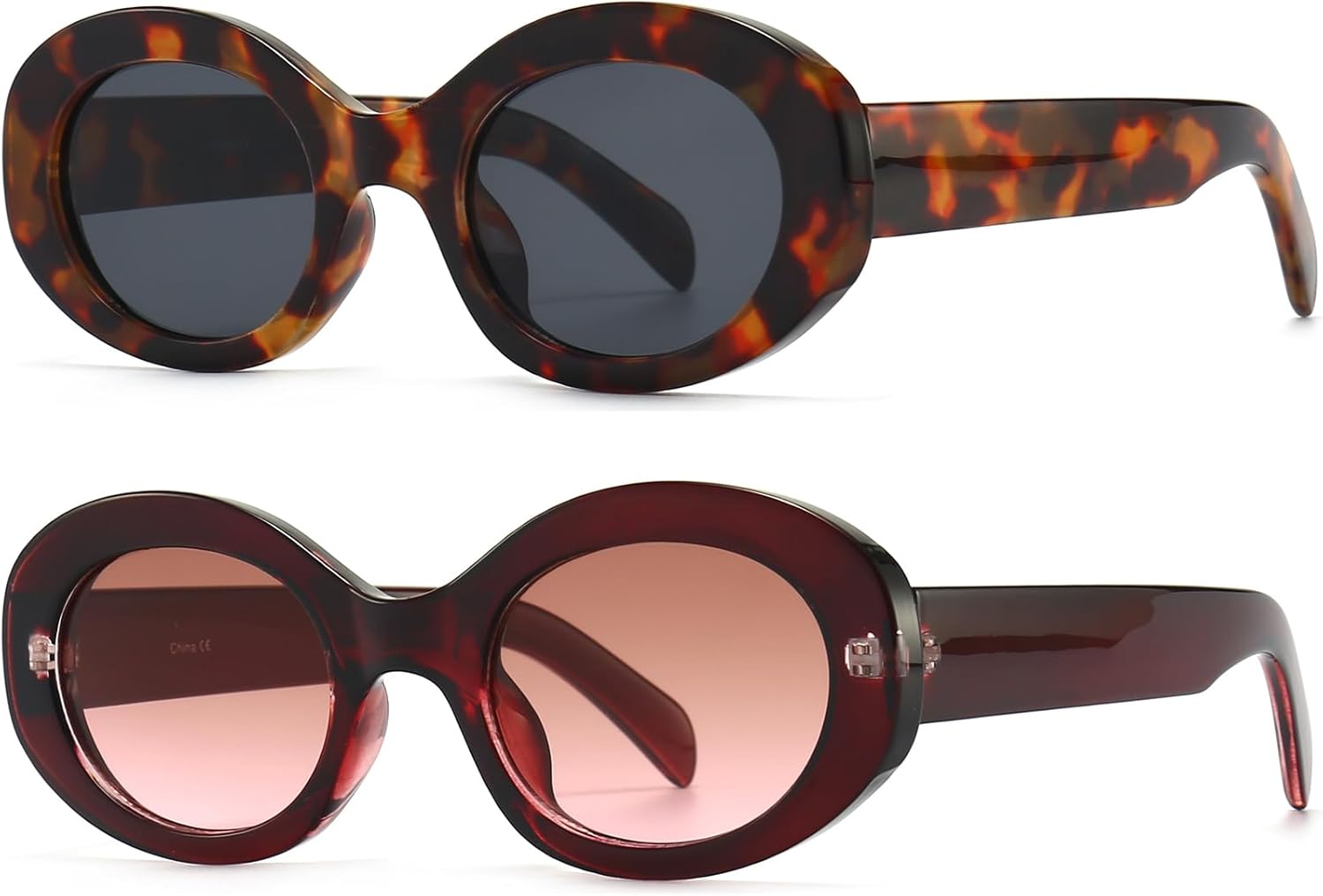 

PORADAY Современные толстые овальные солнцезащитные очки для женщин, модные очки-маска, ретро-очки, узкие массивные солнцезащитные очки с градиентным переходом цвета, круглые, Two Pack (Leopard/Grey+red/ Pink Brown Gradient)